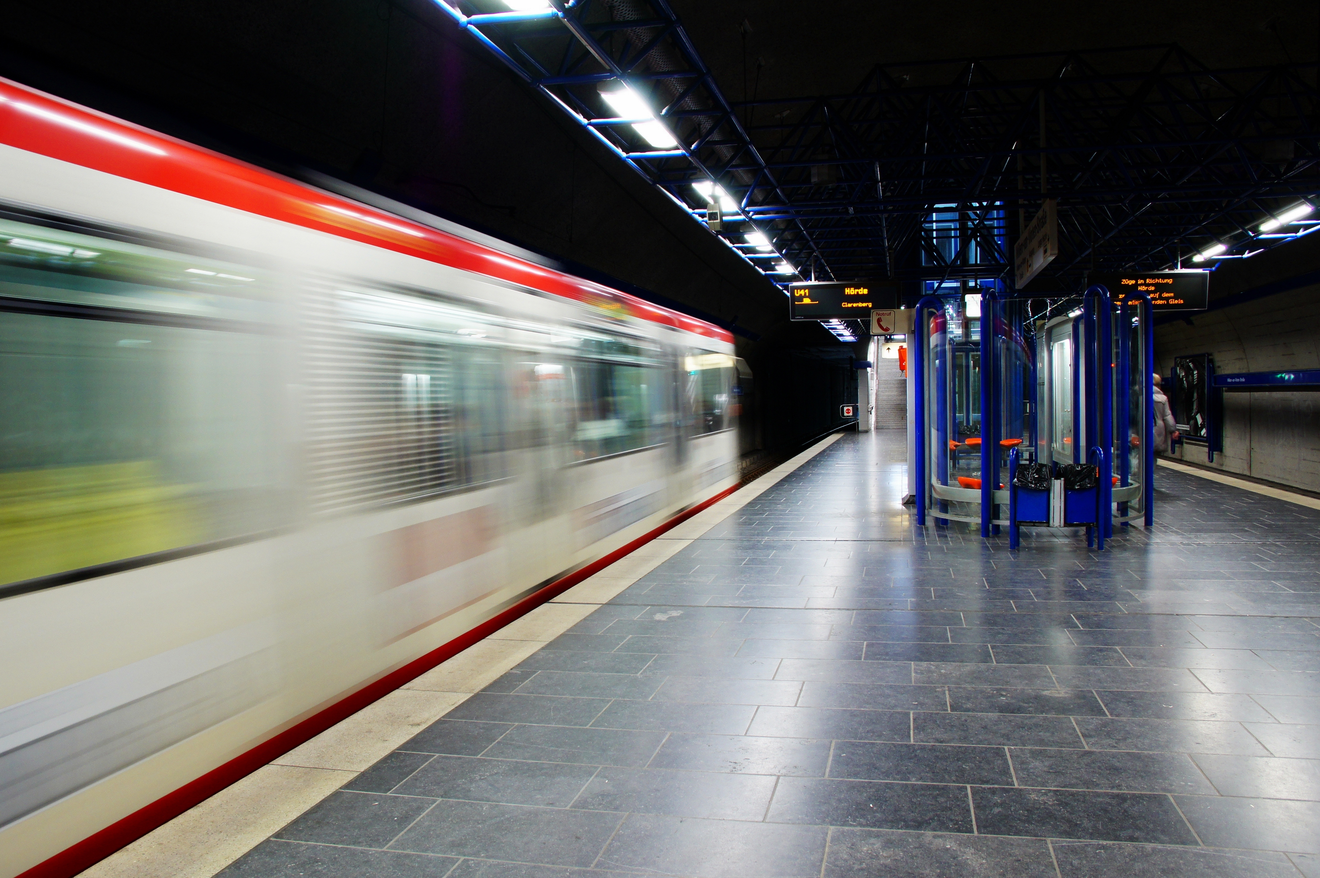 timelapse moving subway train late hour